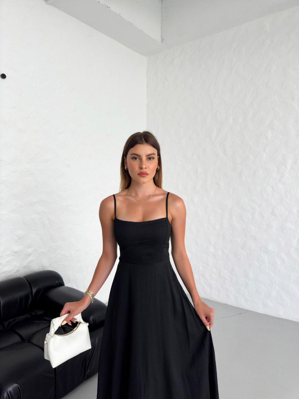 Gipeli Maxi Boy Askılı Elbise Siyah